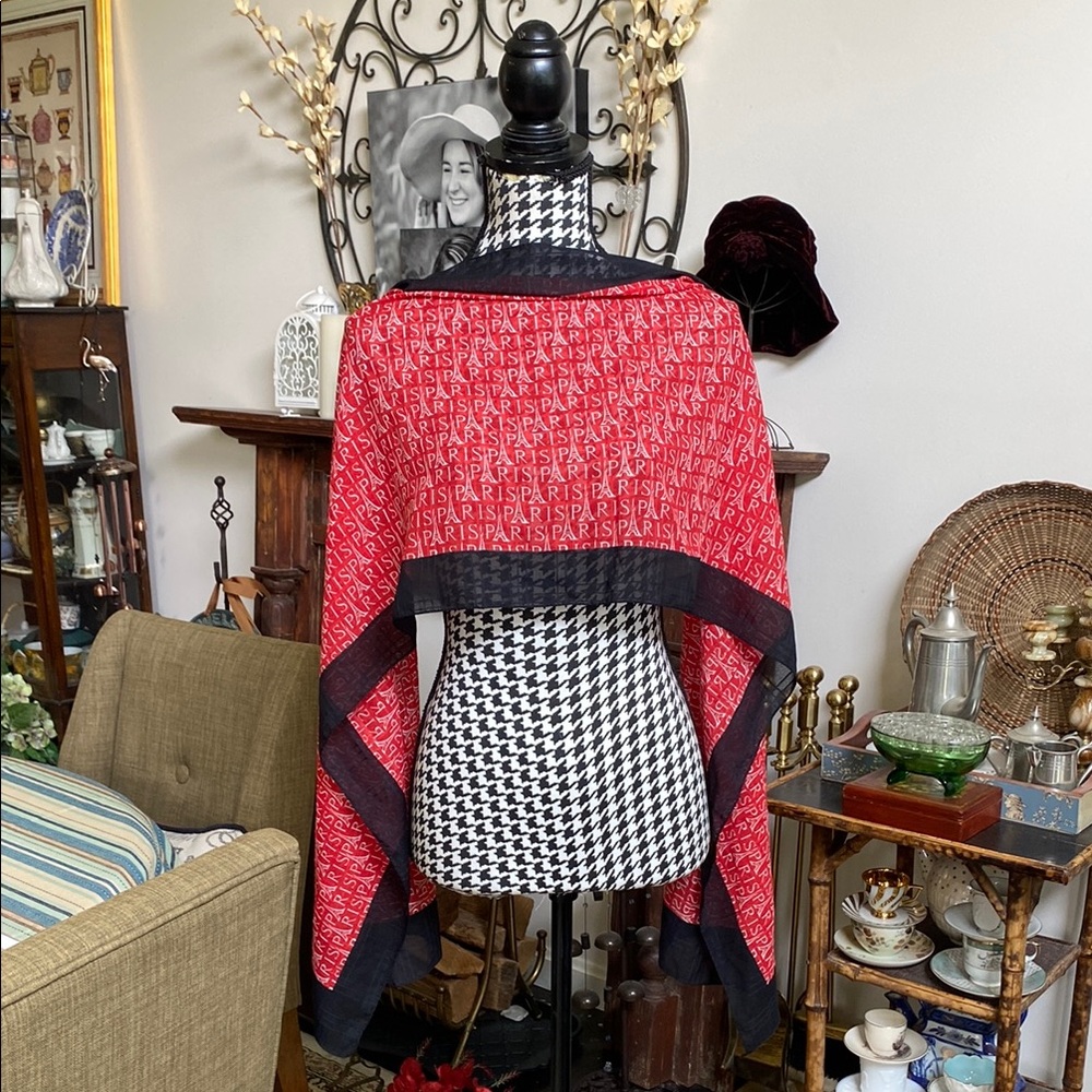 Vintage Patricia PARIS Red/White/Black “PARIS Eiffel Tower” Scarf